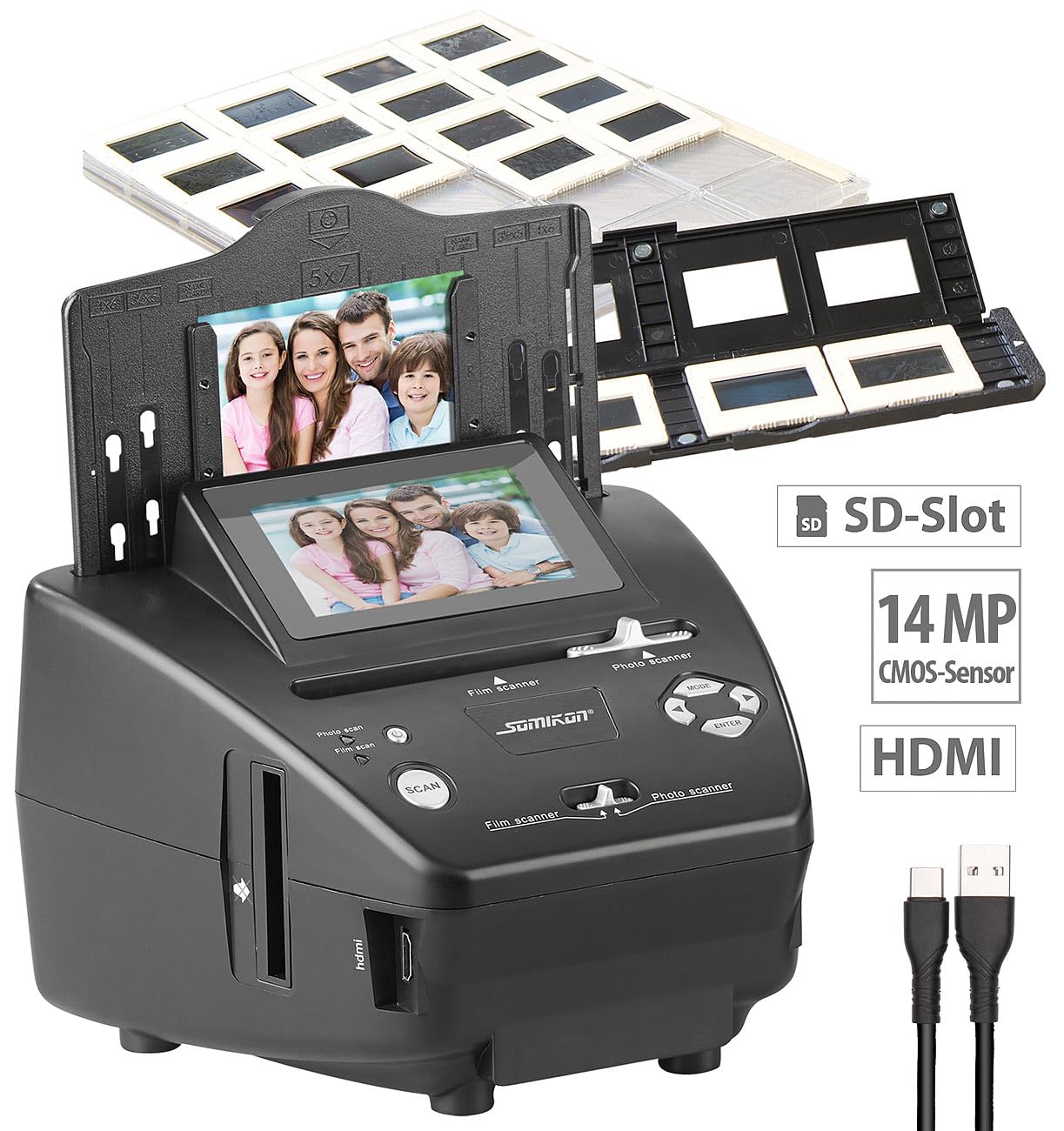 Scanner Autonome 20 Mpx pour Photos, Diapositives et négatifs SD-2000 [Somikon]