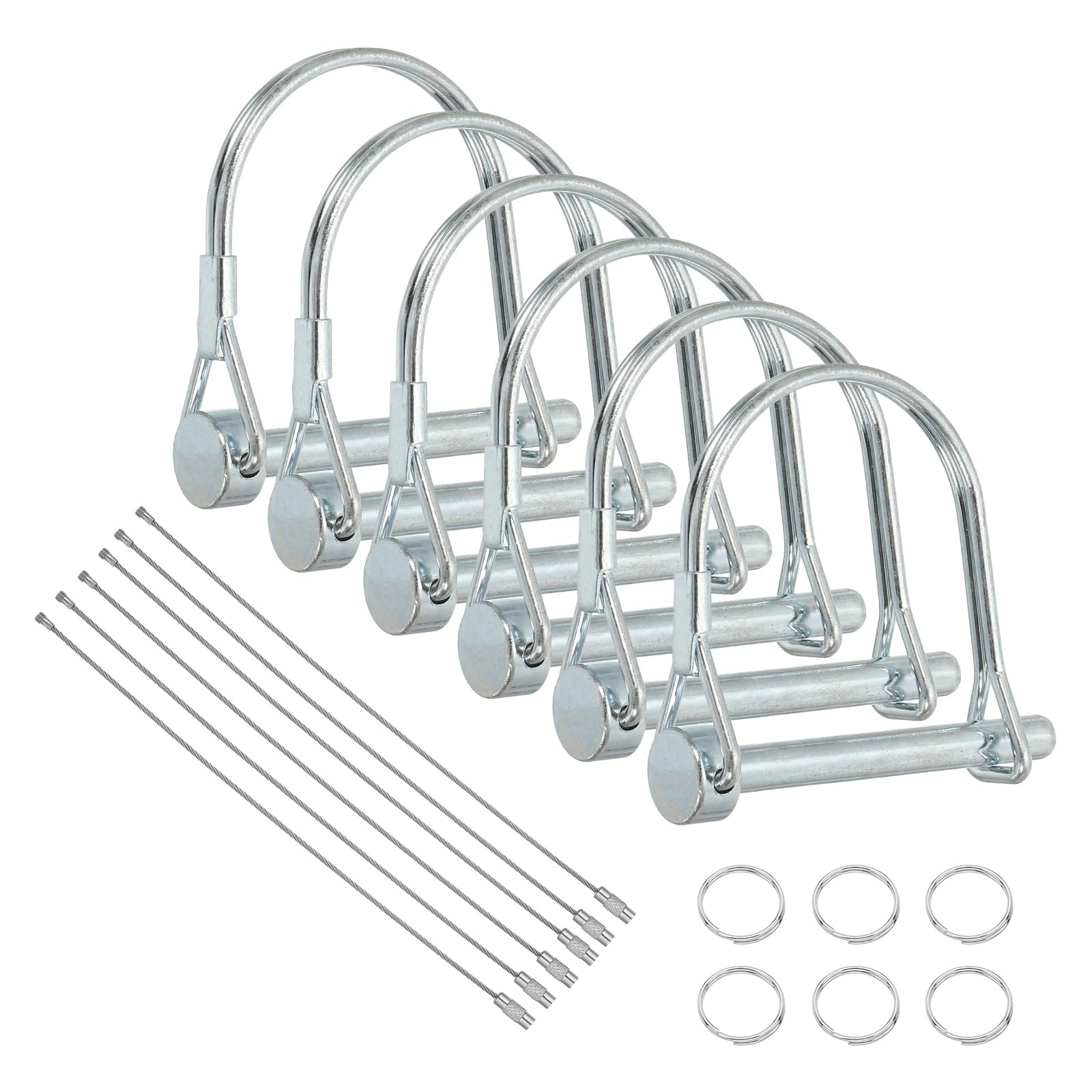 sourcing map 6Pcs Trailer Coupler Pin, 1/4"(6.3mm) x 2-3/16" Trailer Hitch Locking Pin with Steel Quick Release Ring, Wire Shaft Locking Accessories for Farm Lawn Garden Wagons Towing