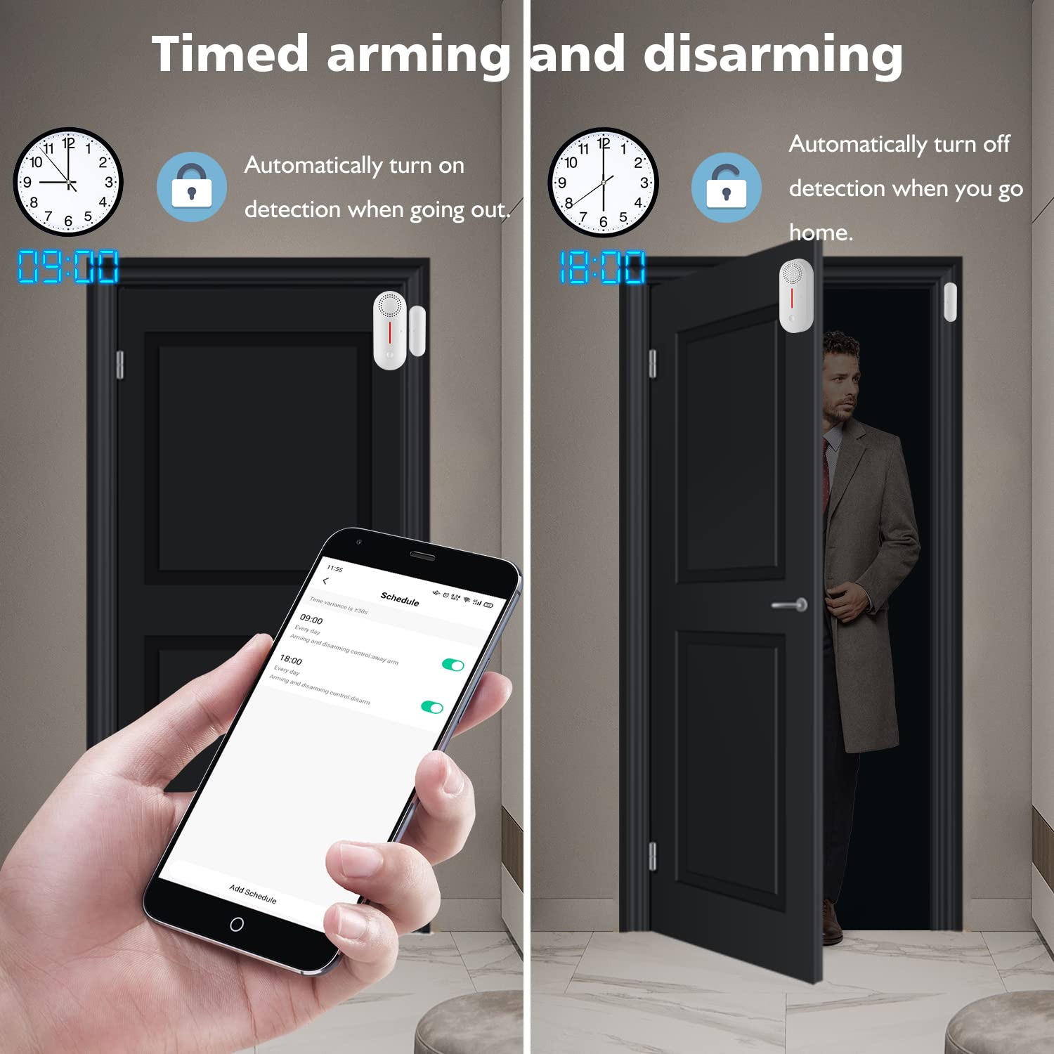Alarme WiFi pour porte et fenêtre : capteur de porte intelligent, capteur de contact magnétique sans fil pour alerte antivol de sécurité à domicile, alarme 90 dB et notification d'application, capteur
