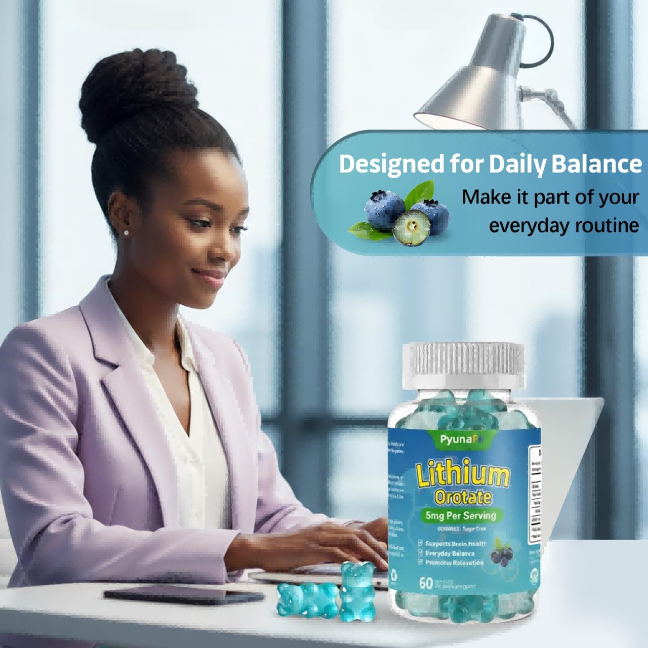 Lithium Orotate 5mg Gummies Sugar Free, Brain Health & Cognitive Function Supplement, Vegan, Blueberry Flavor, 60 Count - Image 6