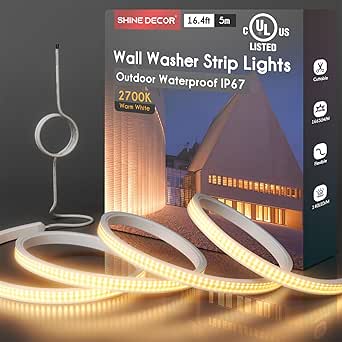 Shine Decor 24V Flexible Wall Washer Lights, 16.4 FT, IP67 Waterproof, Warm White 2700K