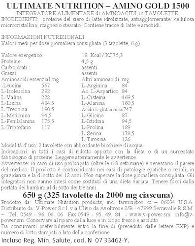 Miniatura 2 de Ultimate Nutrition Amino Gold - 1500 mg - 325 Tabletas…