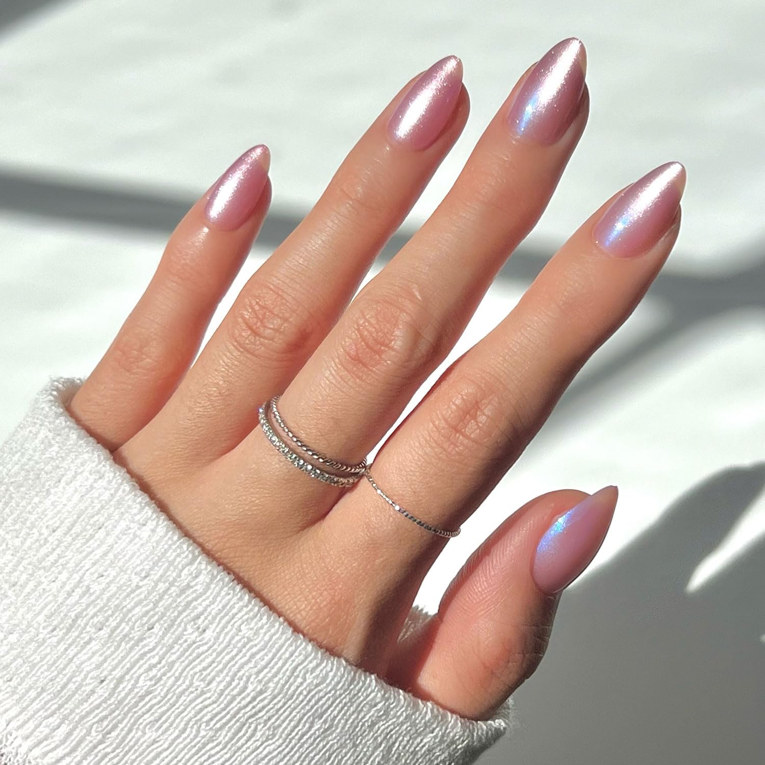 Glamnetic Press On Nails - All Time Love | Glossy, Semi-Transparent, Short Almond French Tip Nails with Leaf Accents, Salon Quality | 15 Sizes - 30 Nail Kit with Glue — view 43