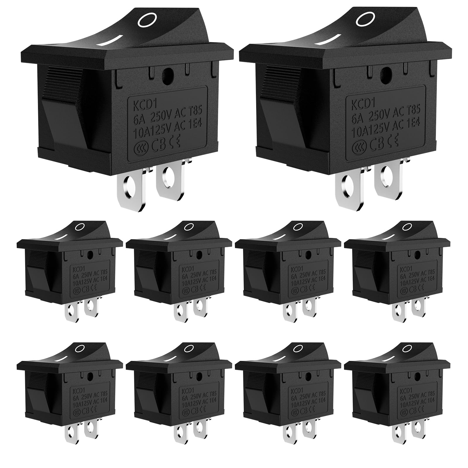 10PCS On/Off Boat Rocker Switch - 2 Pin 2 Position Snap SPST - 6A 250V AC T85-10A 125V AC 1E4 - Toggle Switch KCD1