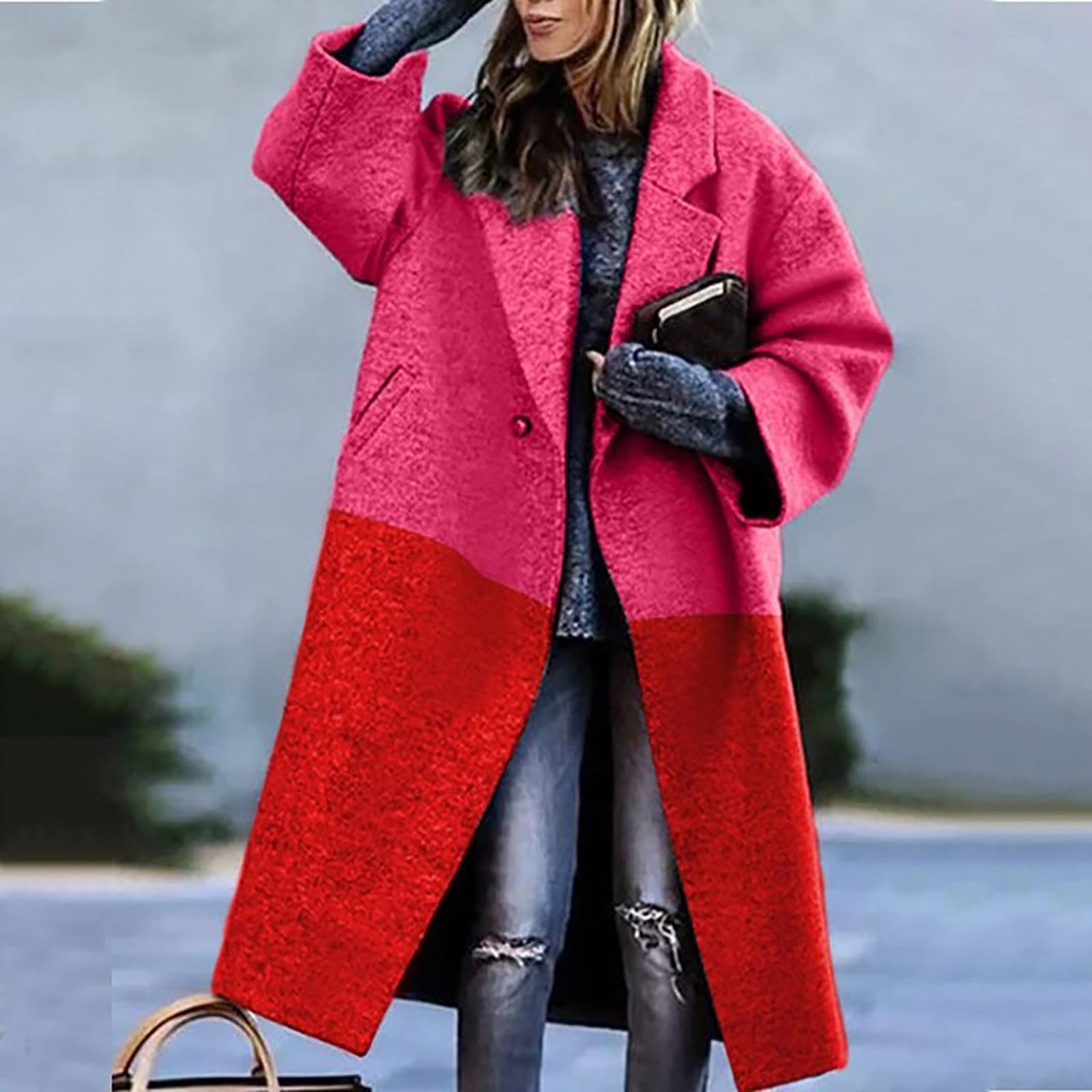 Giacche da donna invernali lunghe invernali in misto lana cappotto elegante colore Block giacca invernale da donna calda giacca da donna colletto dentellato giacca blazer trench cappotto invernale