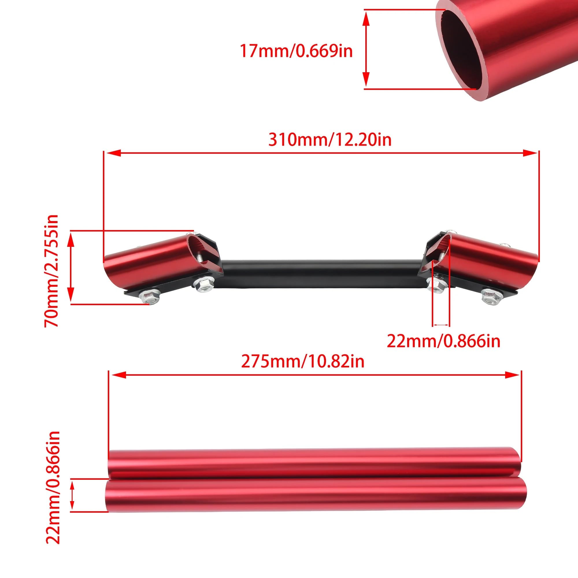 Manillar Traje Moto Contrapesos Manillar Cinta Universal para manillar de motocicleta, barra transversal ajustable refuerzo, equilibrio para Scooters, ciclomotores, reajuste Motocross(Black)