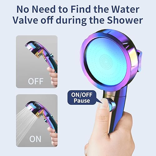 Miniatura 3 de HANLIAN Cabezal de ducha de alta presión con botón de pausa, cabezal de ducha de 3 modos de pulverización para autocaravana, ahorro de agua en la