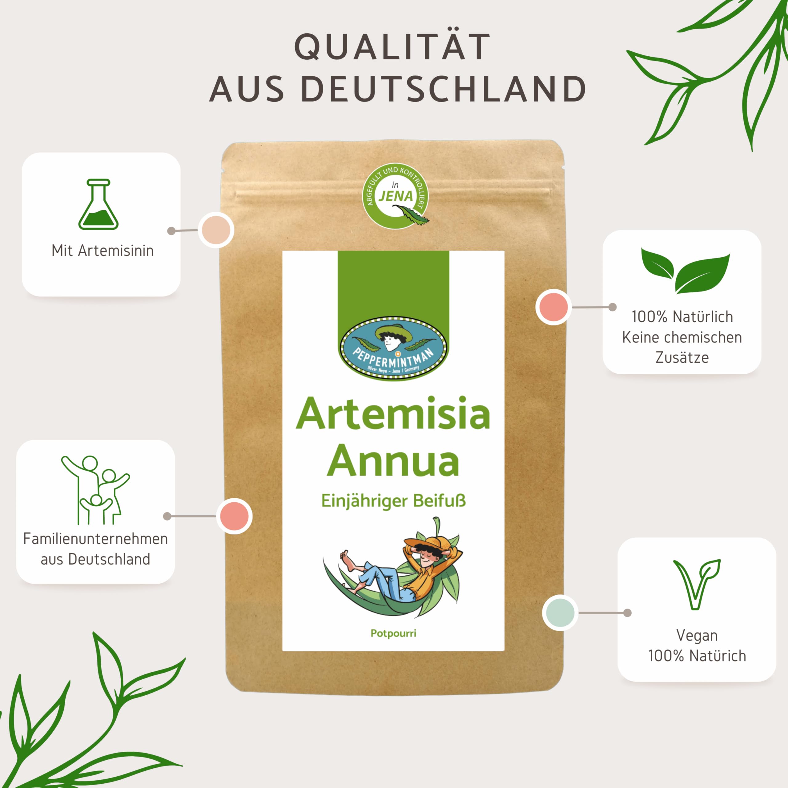 Artemisia Annua Mandala, artemisia annuale, piante madri con 1% di artemisinina, coltivazione tedesca, raccolta a mano, ottima qualità di PeppermintMan (500 g)