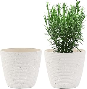 Flower Pots, KOTAO Outdoor Indoor Garden Plant Pots with Drainage Holes, 8 Inch Optional Planters, Speckled White, Set of 2