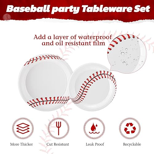 Miniatura 3 de Zhehao 192 suministros para fiestas de béisbol incluyen 96 platos de papel de béisbol, 48 servilletas de béisbol de 6.5 x 6.5 pulgadas, 48 tenedores