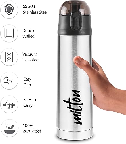 Miniatura 3 de Milton New Crown 400 Thermosteel - Botella de agua fría y caliente las 24 horas, 11.8 fl oz, color plateado, fácil de transportar, botella de