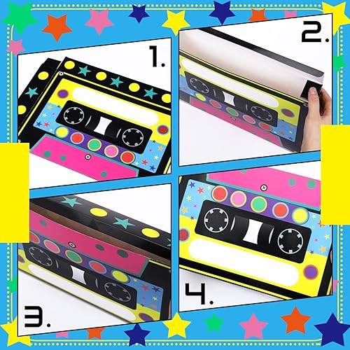Miniatura 4 de 4 cajas de recuerdos de fiesta de los años 80 y 90 de 15.75 x 9.84 pulgadas, cajas grandes de cassette para fiesta, cinta de casete boom, decoración