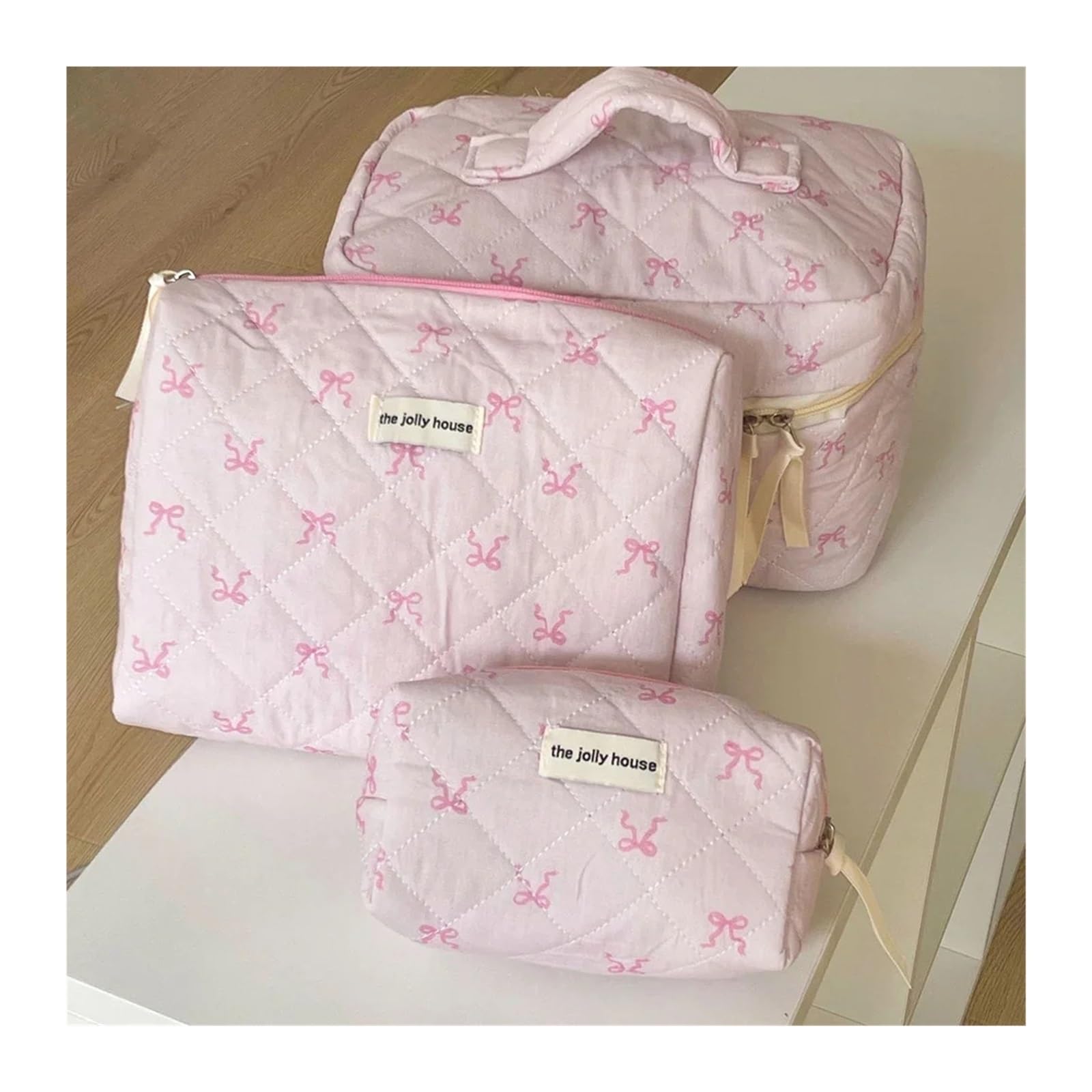 Bolsa Maquillaje Bolsa de cosméticos con Cremallera Cuadrada con Lazo, Bolso de Almacenamiento Organizador de Maquillaje de Viaje pequeño, 2 uds.