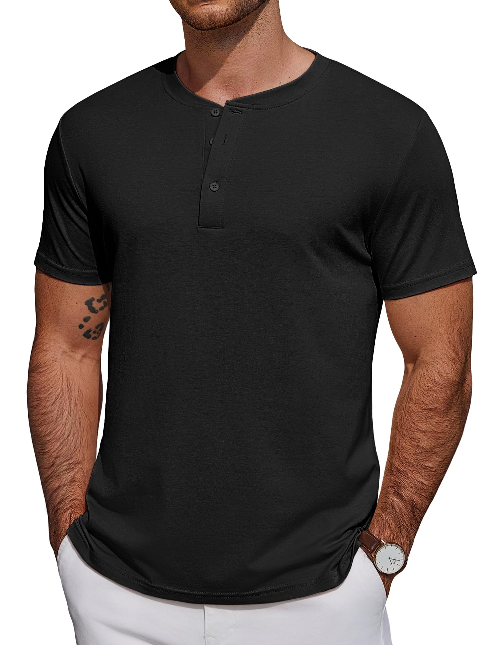 COOFANDY T Shirt Herren Henley Shirts Kurzarm Sommer Tshirt mit Knopfleiste Männer Casual Baumwolle Basic Tops