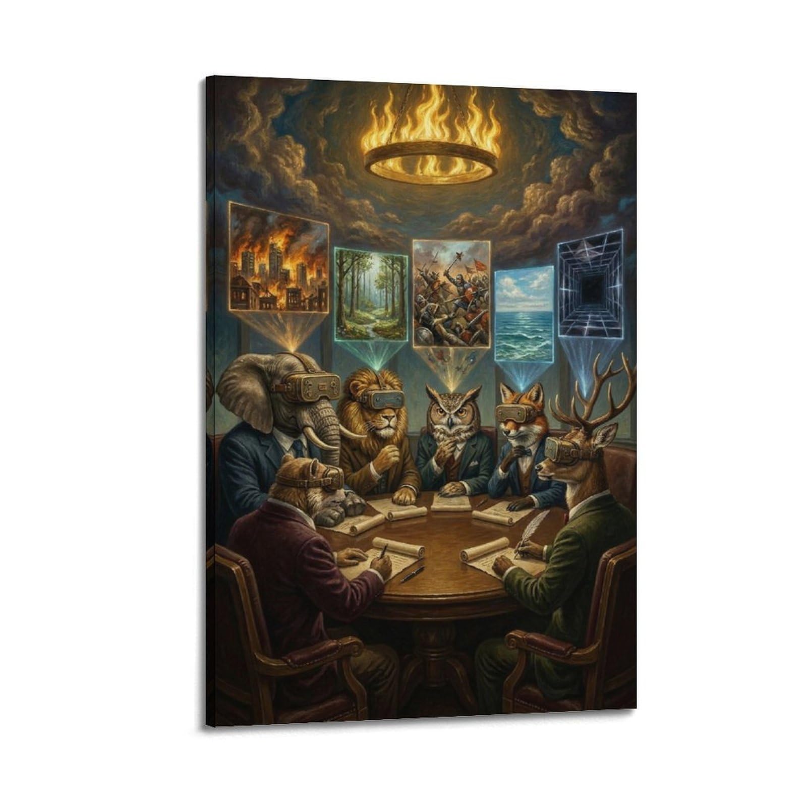XKUGA Surreal Satire Animal Poster Council Meeting Groupthink Modern Decorative Canvas Prints - Ideal Wall Art for Family, Man Cave, Game Room, Boys & Girls Bedroom 20x30inch(50x75cm)