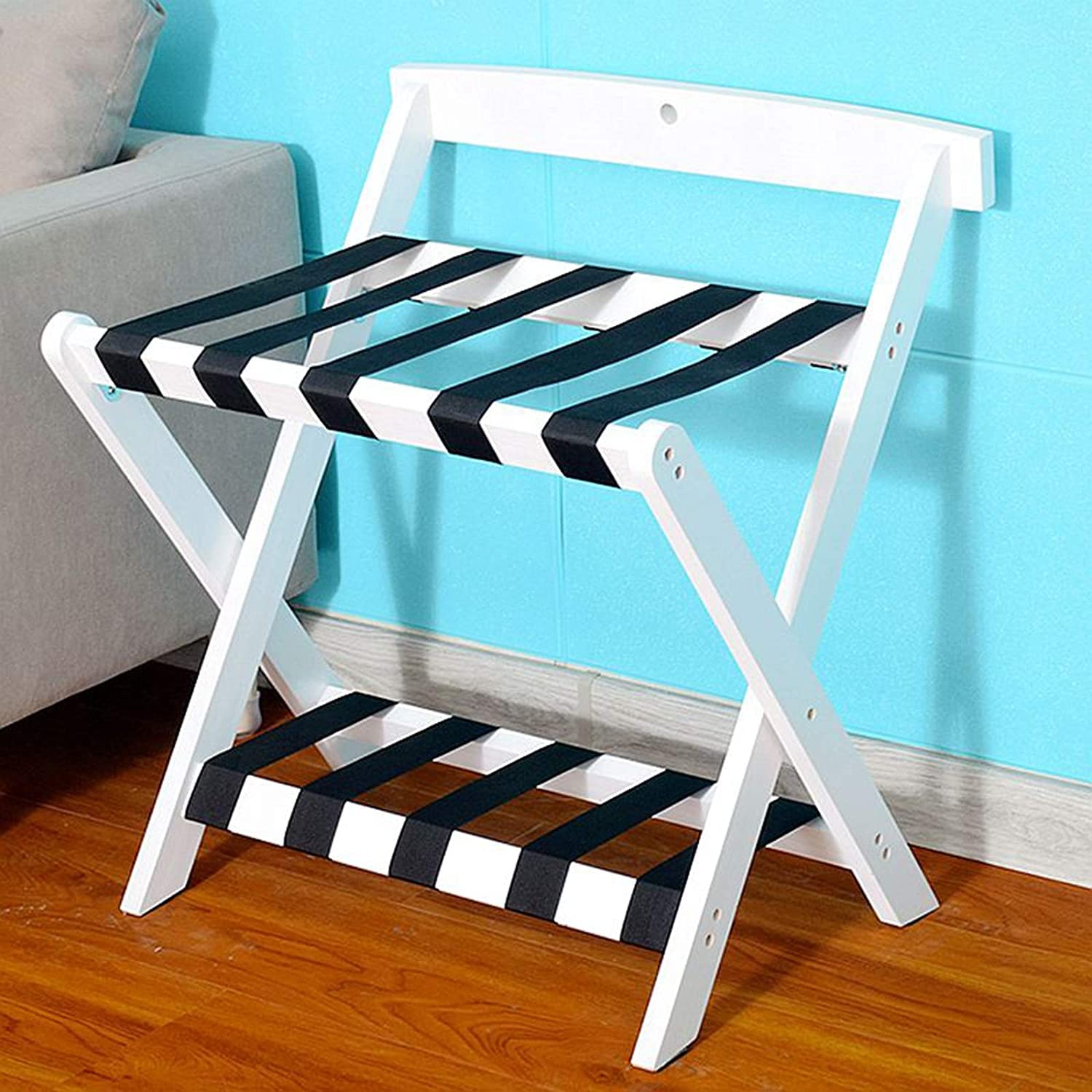 Portaequipajes for habitación de invitados, soporte plegable for maletas, portaequipajes plegable de suelo a techo, percheros de madera maciza for muebles de hotel.(White)