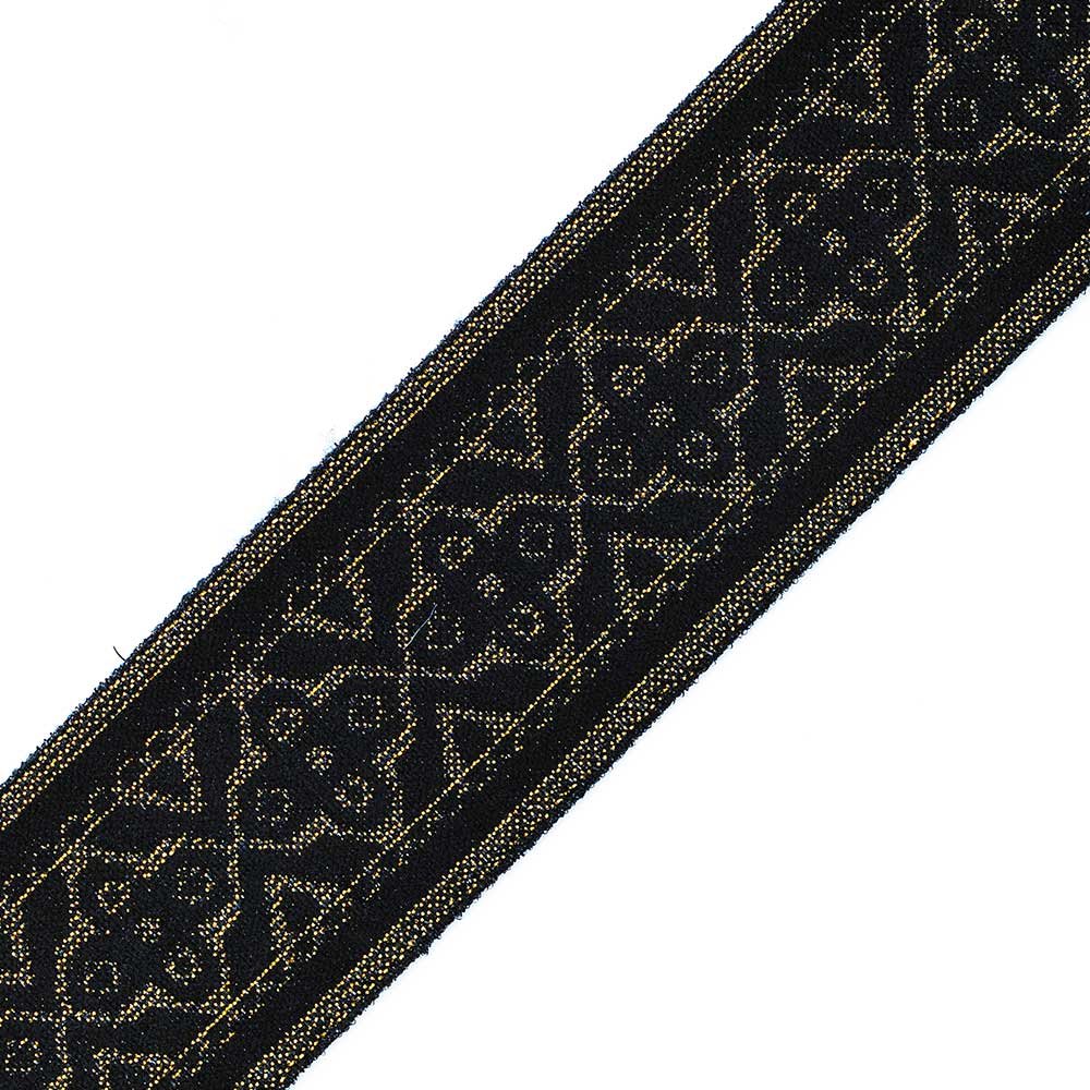2-yards 2" Elastic Stretch Ribbon Trim, Stretch Elastic Band, TR-11347 (Black/Gold)