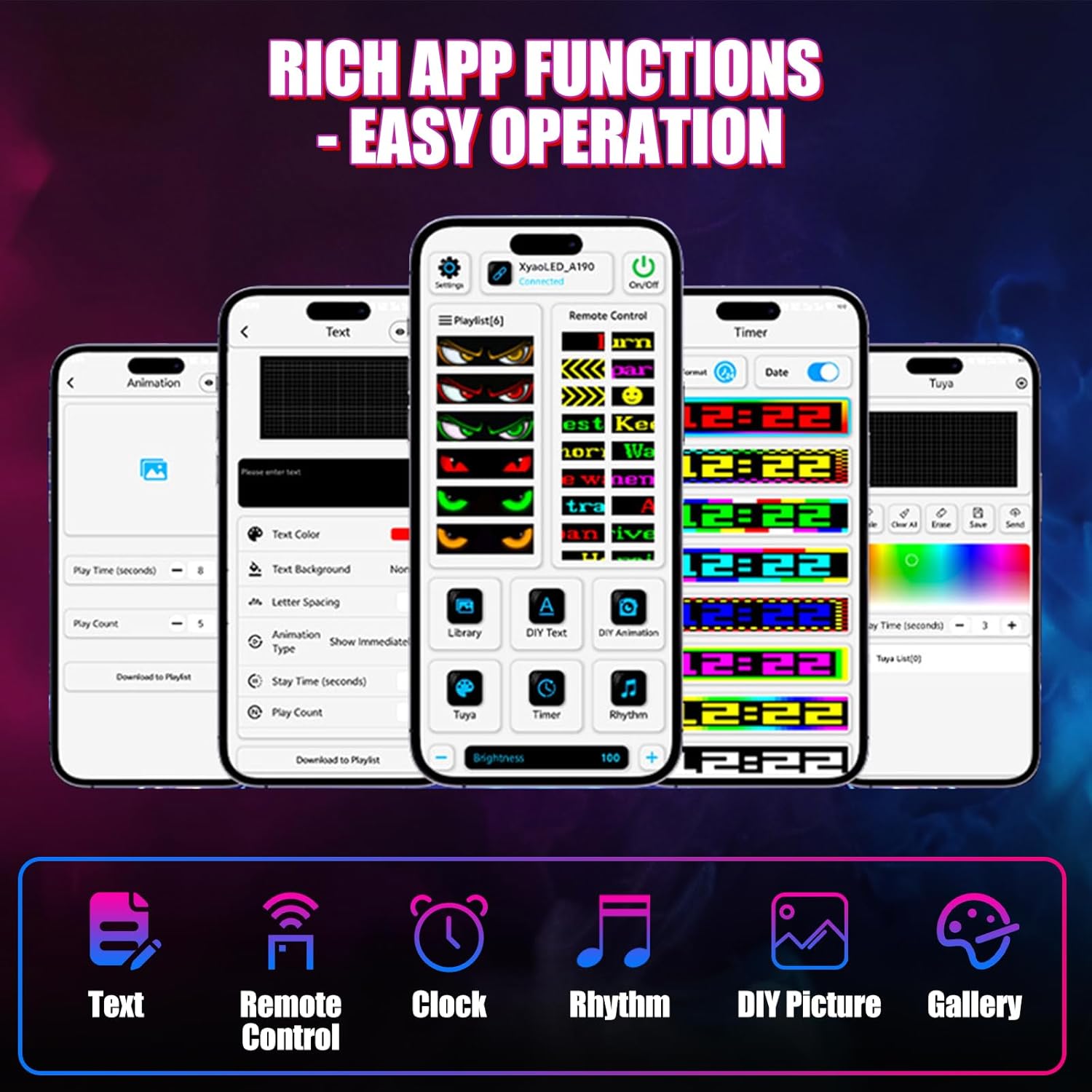 2PCS LED Devil Eyes Light for Car Windshield, 23.4''x4.72'' Ojos led para carro 5V USB Flexible Scrolling Programmable LED Waterproof Signs, Remote APP Control Led Sign for Cars/Trucks/SUVs