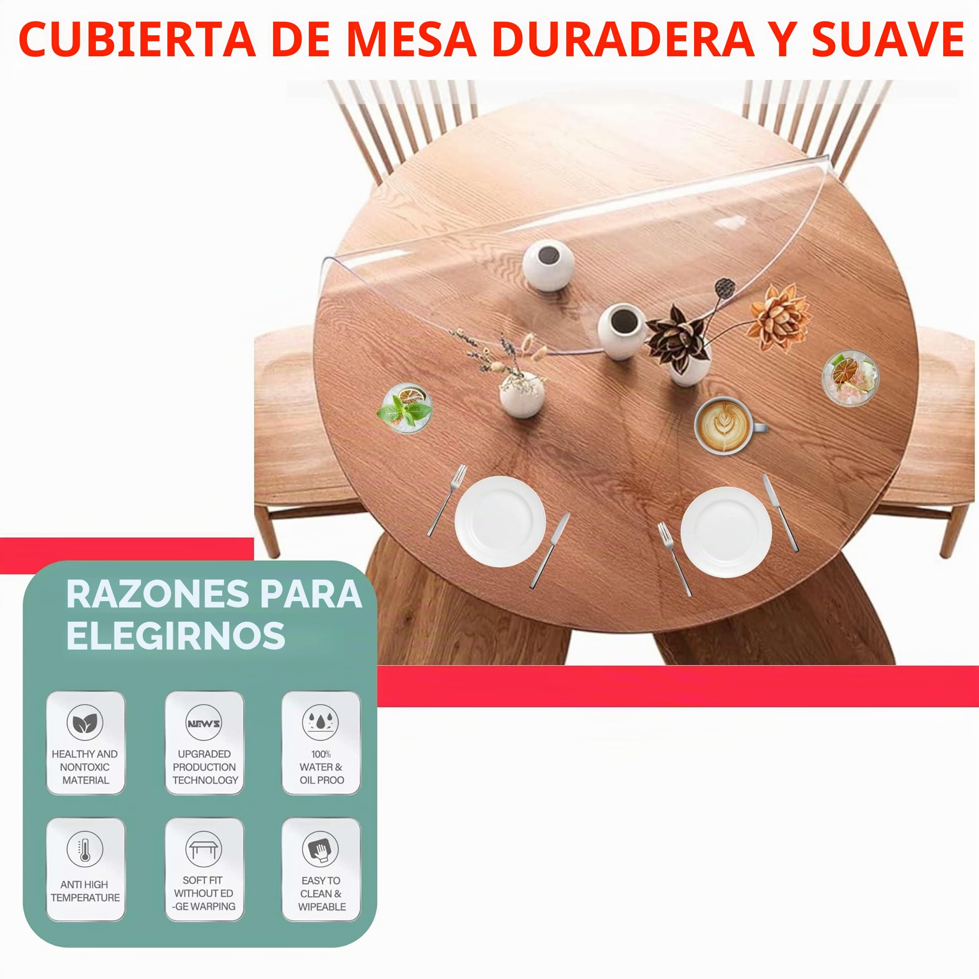 Artwelt Película de Mesa Transparente Redonda Protector de Mesa Impermeable Lavable Resistente a la Grasa Tamaño Deseado en Diámetro 120cm