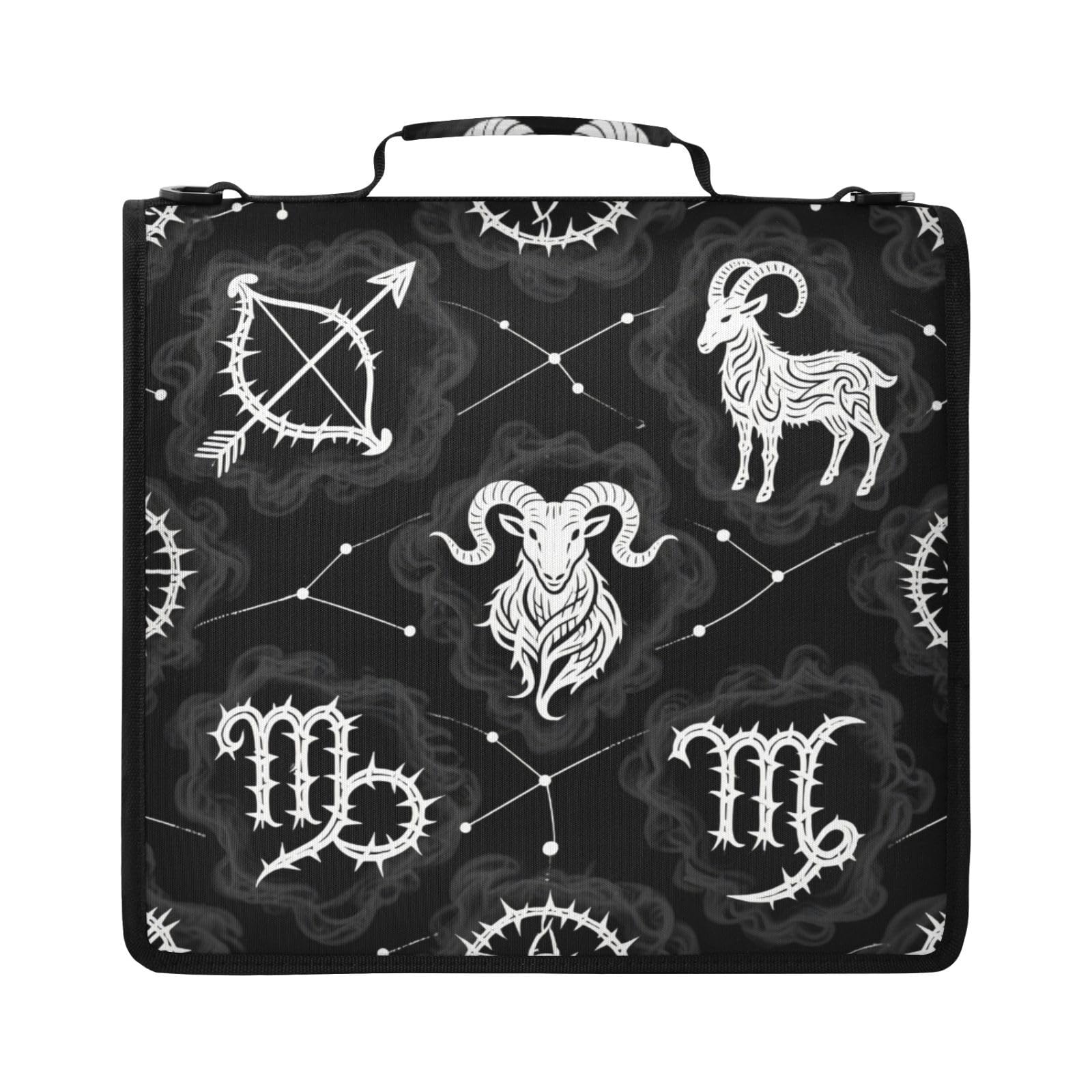 Zodiac Black Pattern Zipper 3 Ring Binder Bag