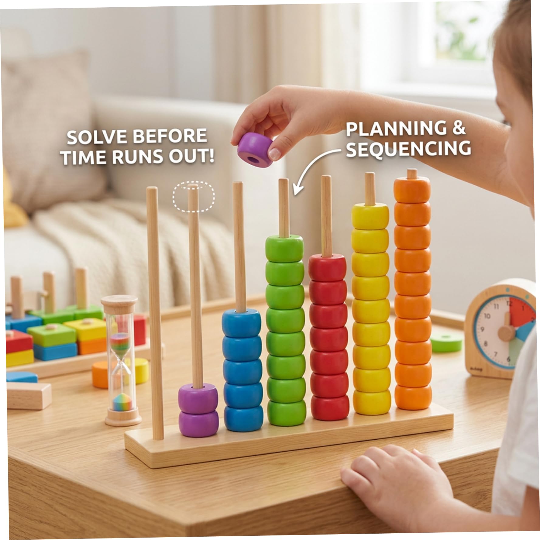 Farbsortierspielzeug, 2-teiliges Stapelspielzeug aus Holz für Kleinkinder, Montessori-Lernspielzeug für Erkennung, Feinmotorik und Logik – Sortieren und Stapeln