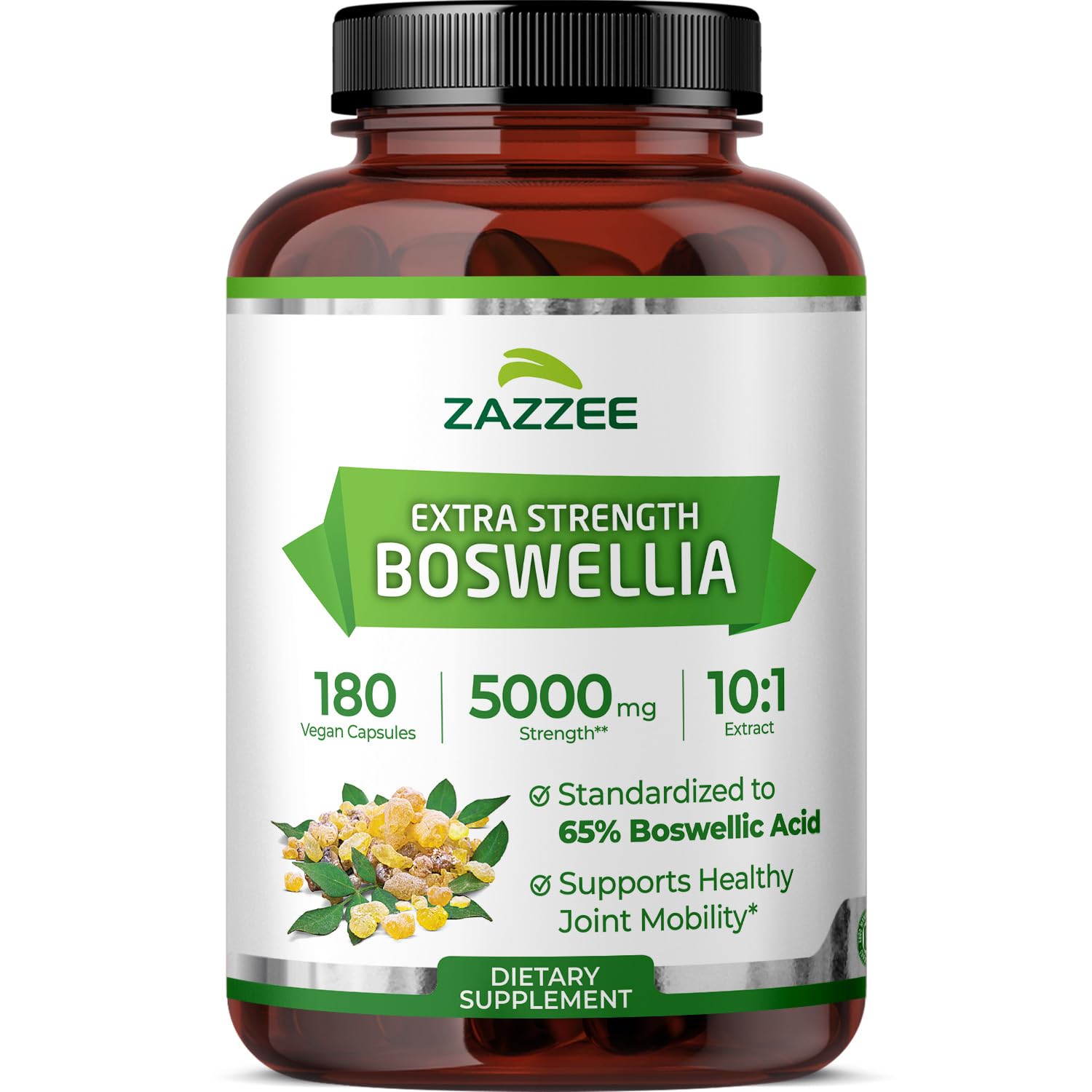 Zazzee Extra Strength Boswellia Serrata 10:1 Extract, 5000 mg Strength, 65% Boswellic Acid, 180 Vegan Capsules, 6 Month Supply, Standardized 10X High Potency, 100% Vegetarian, All-Natural, Non-GMO