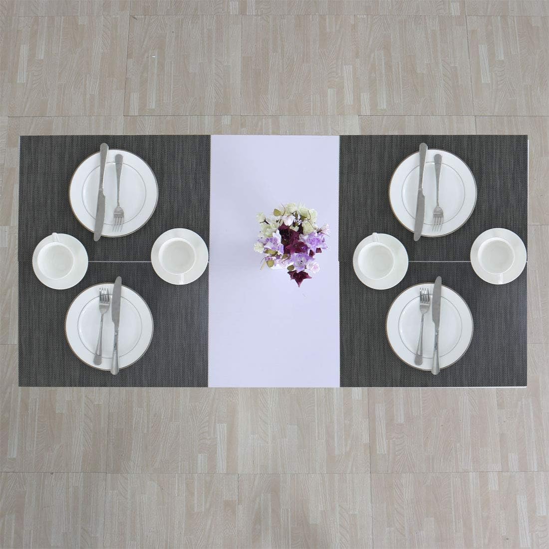 uxcell Woven Placemats Set of 6 Heat Resistant Place Mats Anti-Slip Washable PVC Square Table Mats for Kitchen Dining Table Holiday Dark Grey