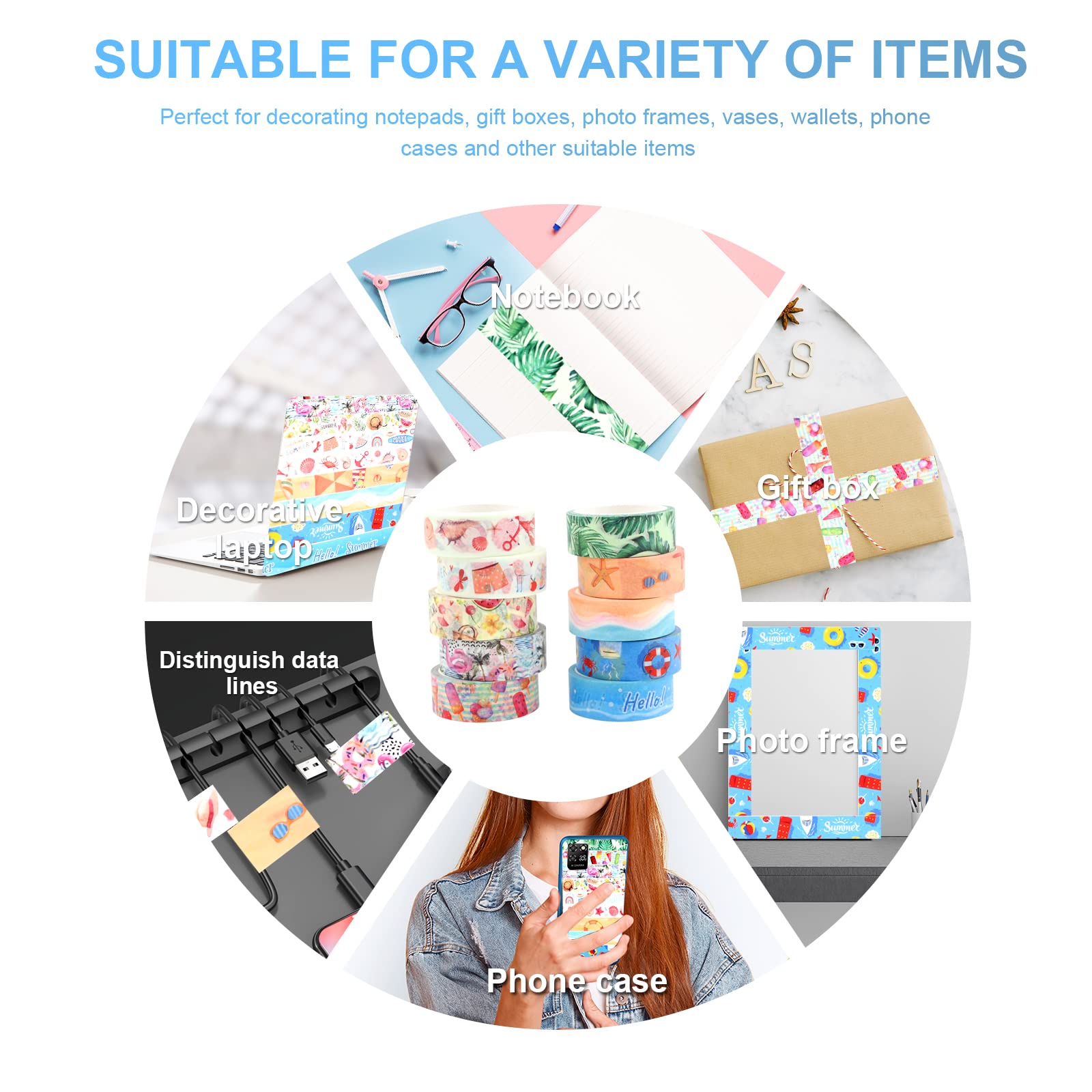 Jodsen 10 Rouleaux Washi Tape Set Ruban Adhésif Decoratif Été