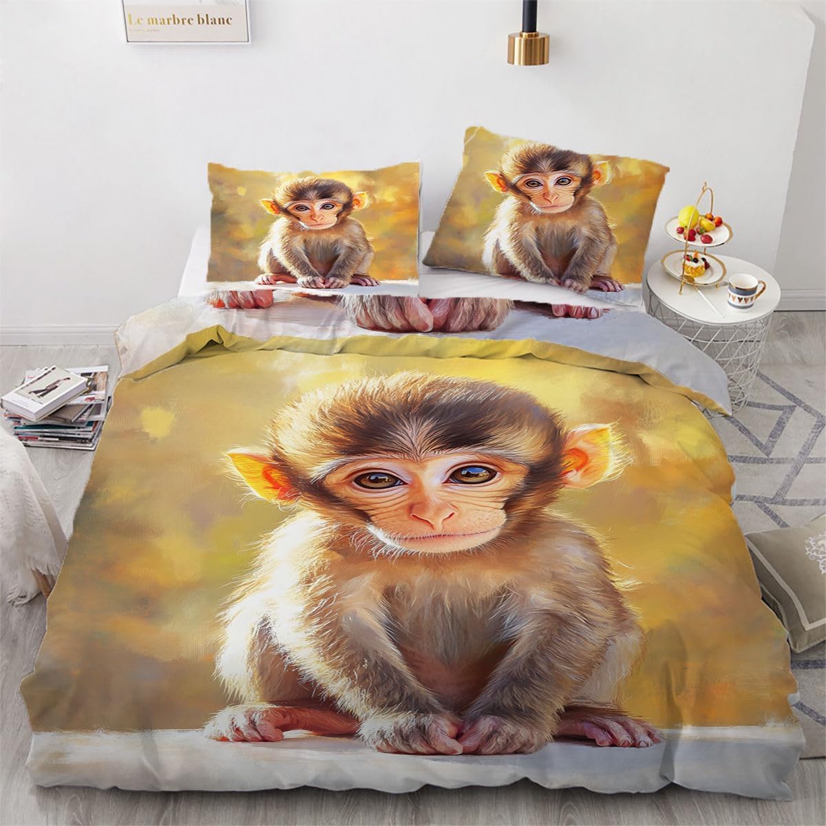 NDXRWDZR King Size Duvet Set Cute Monkey Duvet Cover with Zipper Closure Bedding Set for Aldults Kids Soft Hypoallergenic Microfiber Quilt Cover 230x220 cm + 2 Pillowcases 50x75 cm