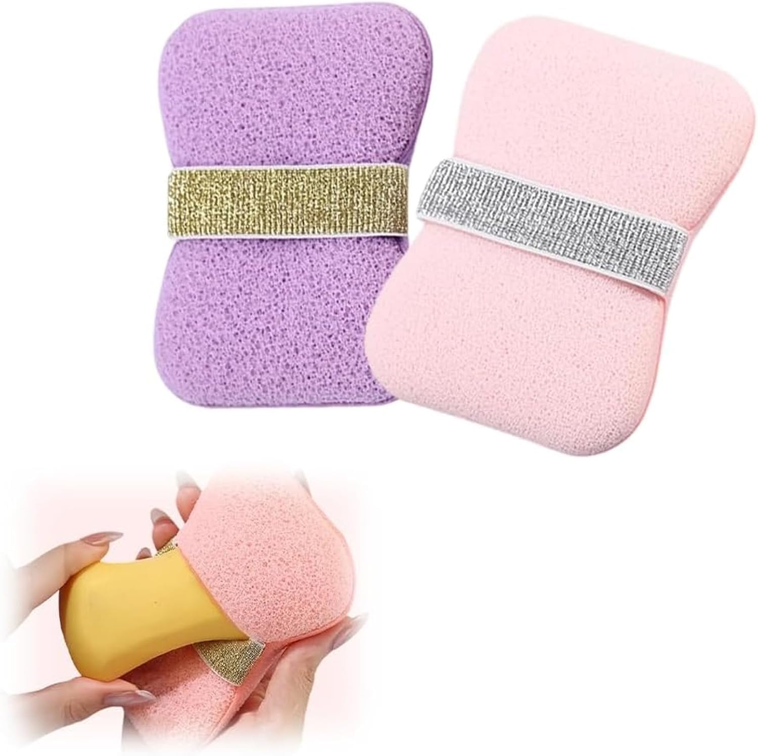 2-Pack Exfoliating Bath Sponge with Soap Bag – Double-Sided Body Scrubber Loofah with Hand Strap, Gentle Exfoliating Shower Sponge for Bathing, Body Wash, Travel & Daily Use-image-5