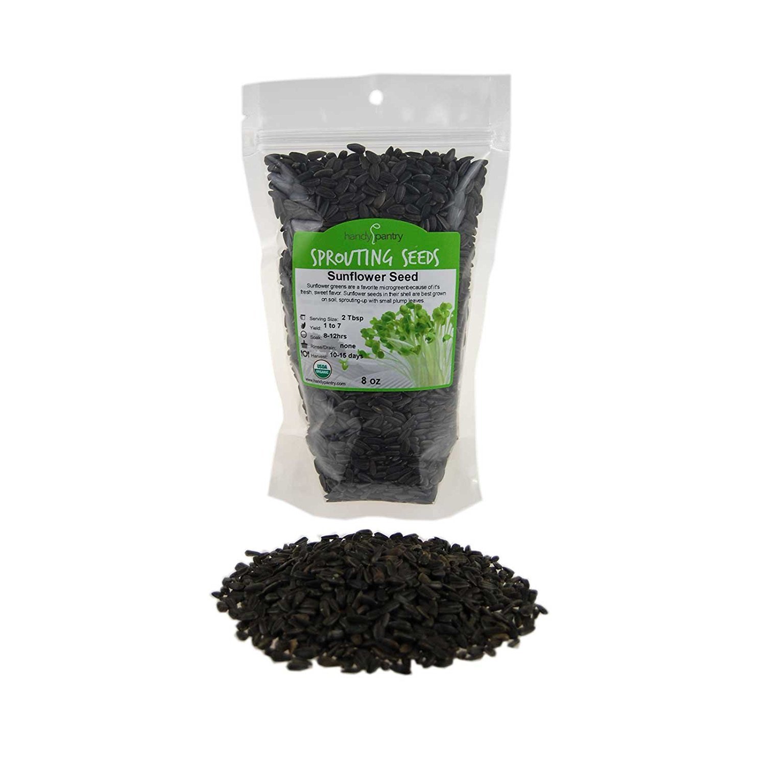 8 Oz Organic Non-GMO Black Oil Sunflower Microgreens Seeds and Sprouting Seeds (Shell On) - Edible Sun Flower Micro Green Seeds, Organic Sprout Seeds, Seeds for Sprouting, and Sprout Mix