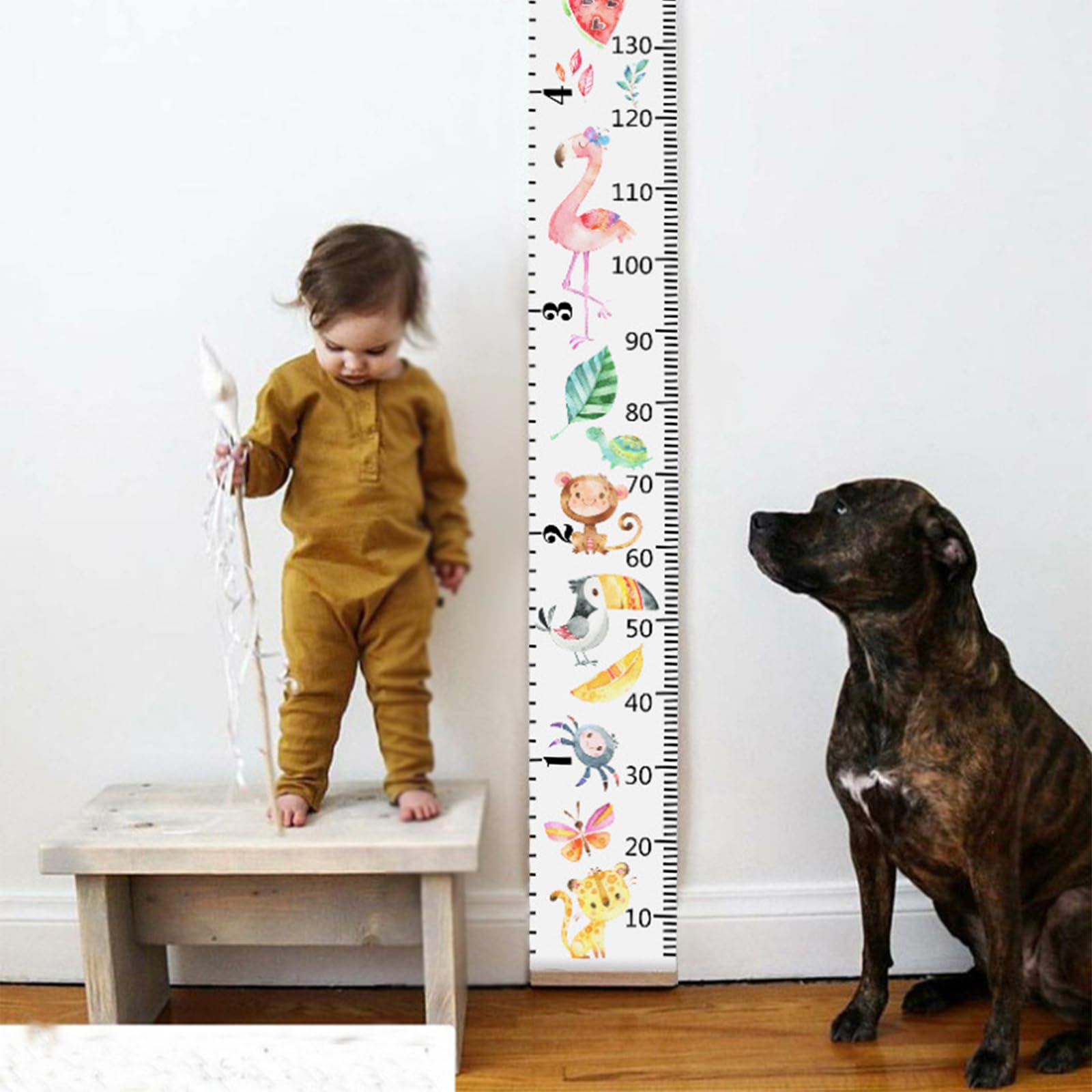 Righello Per Altezza Bambini Miaro In Legno E Tela – Stadiometro Da Parete 199x18 Cm, Colorato, Da 7 A 197 Cm, Decorazione Cameretta Con Corda