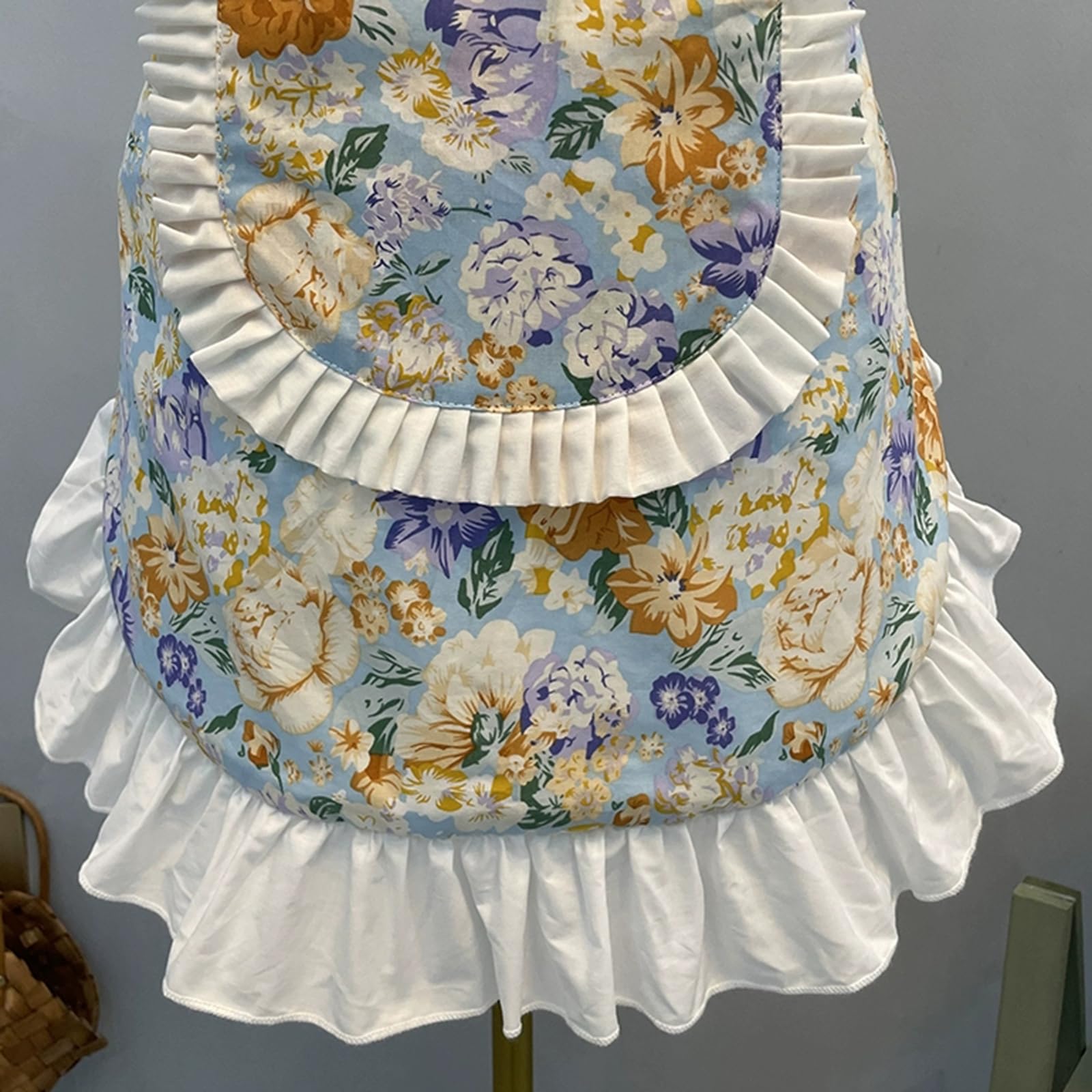 Grembiulo in Cotone per Donne, Grembiule con Volant in Stile retrò con Tasche, per Cucina E GiardinaggioBlue,One Size