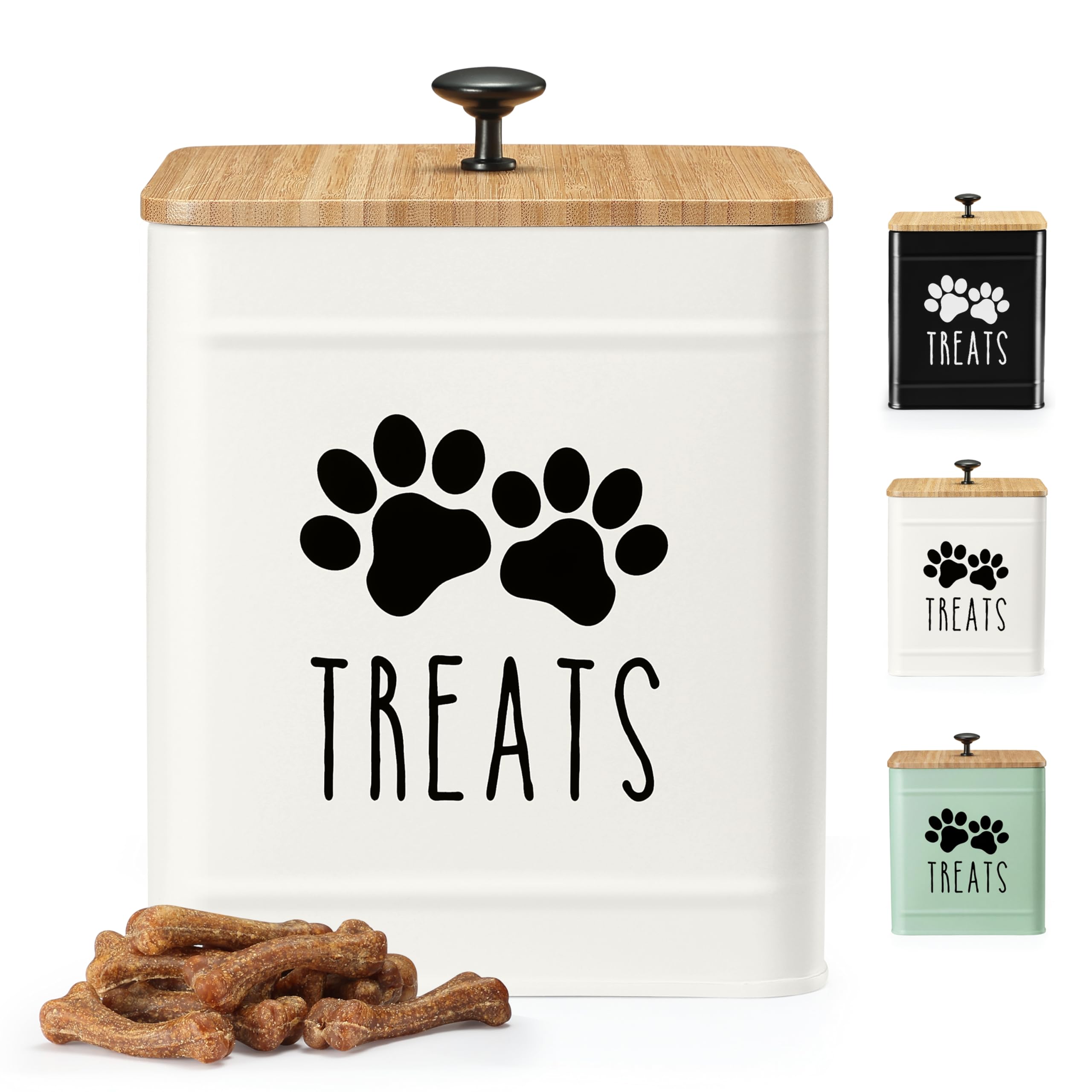 Perfnique White Dog Treat Container, Airtight Dog Treat Jar, Dog Cookie Jar For Kitchen Counter, Pet Treat Container, Dog Food Storage, Treat Jars For Pets, Cat Treat Container, 8.2X6.2 (White)