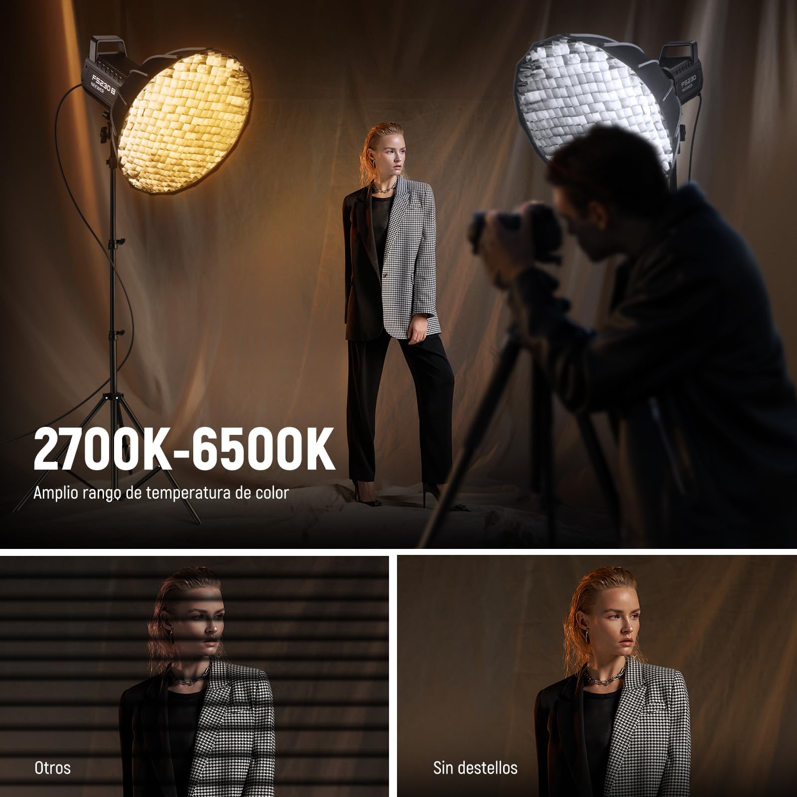 NEEWER FS230B Luz LED de Estudio para Vídeo, 230W COB Bicolor, Iluminación Continua con 2,4G/App Control, 110000Lux/m, 2700K-6500K, CRI 97+, Montura Bowens, Paño de Limpieza para Fotografía y Vídeo