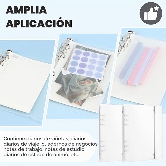 2 Pieces Folder Cover with 6 Holes A5 Transparent Plastic