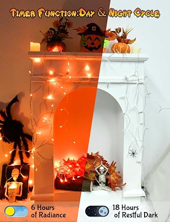 cshare Orange Halloween String Lights Battery Operated with Timer, 9.8ft 30 LED Waterproof Fairy Lights Clear Wire for Pumpkin, Wreath, Porch, Trunk or Treat, Fall Thanksgiving Indoor Outdoor Decor