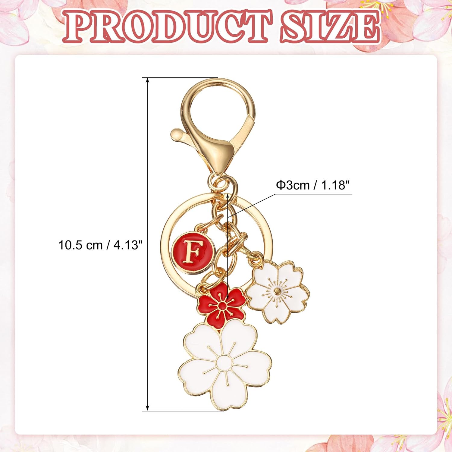 PATIKIL Initial Keychain, Flower Charm Letter Key Chain Cute Cherry Blossom Letter Keyring - Image 2