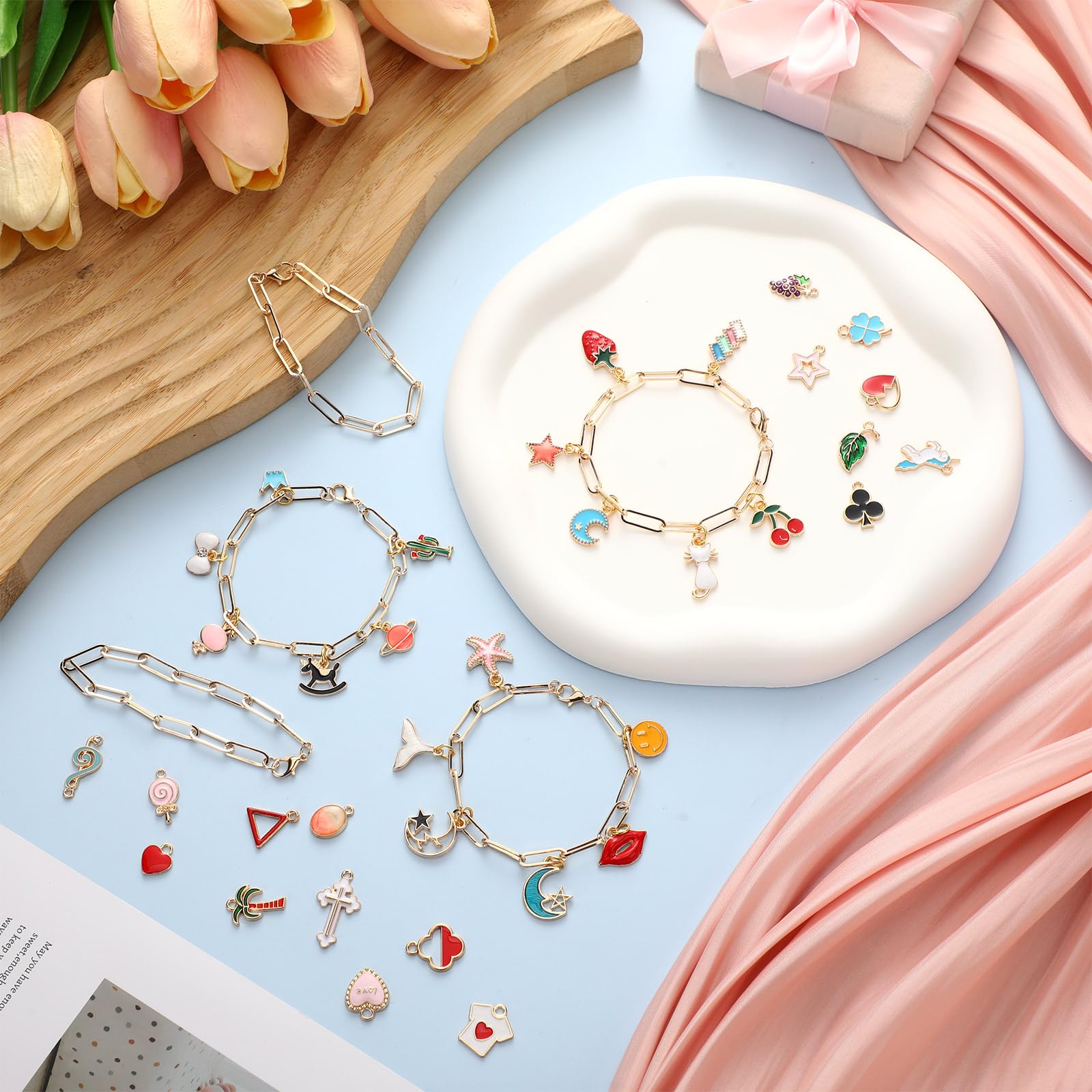 Tondiamo 173 Pieces Bracelet Making Kit for Women Bangle Charm Bracelet Chain Jewelry Making Kit 100 Assorted Charms Pendants 60 Jump Rings Pliers Tools for Crafts Beginner Supplies Gift - Image 4