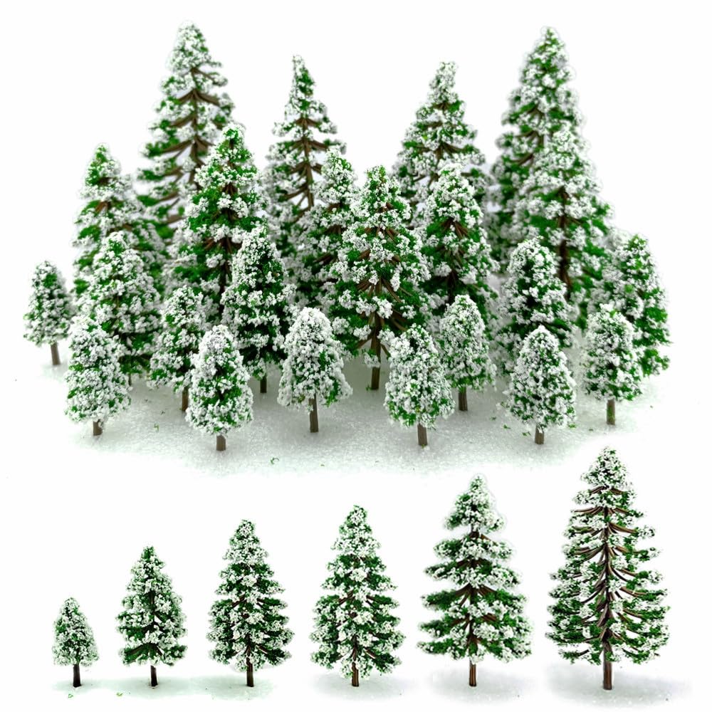FAZHBARY 24 PCS Cedar Model Miniature Trees Snow Pine Village Diorama Trees Woodland Scenic Train Winter Scenery Architecture for Crafts Landscape