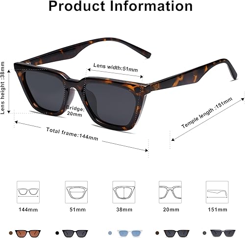 Miniatura 3 de SOJOS Gafas de sol polarizadas angostas cuadradas Cateye para mujer, gafas de conducción retro de moda SJ2169