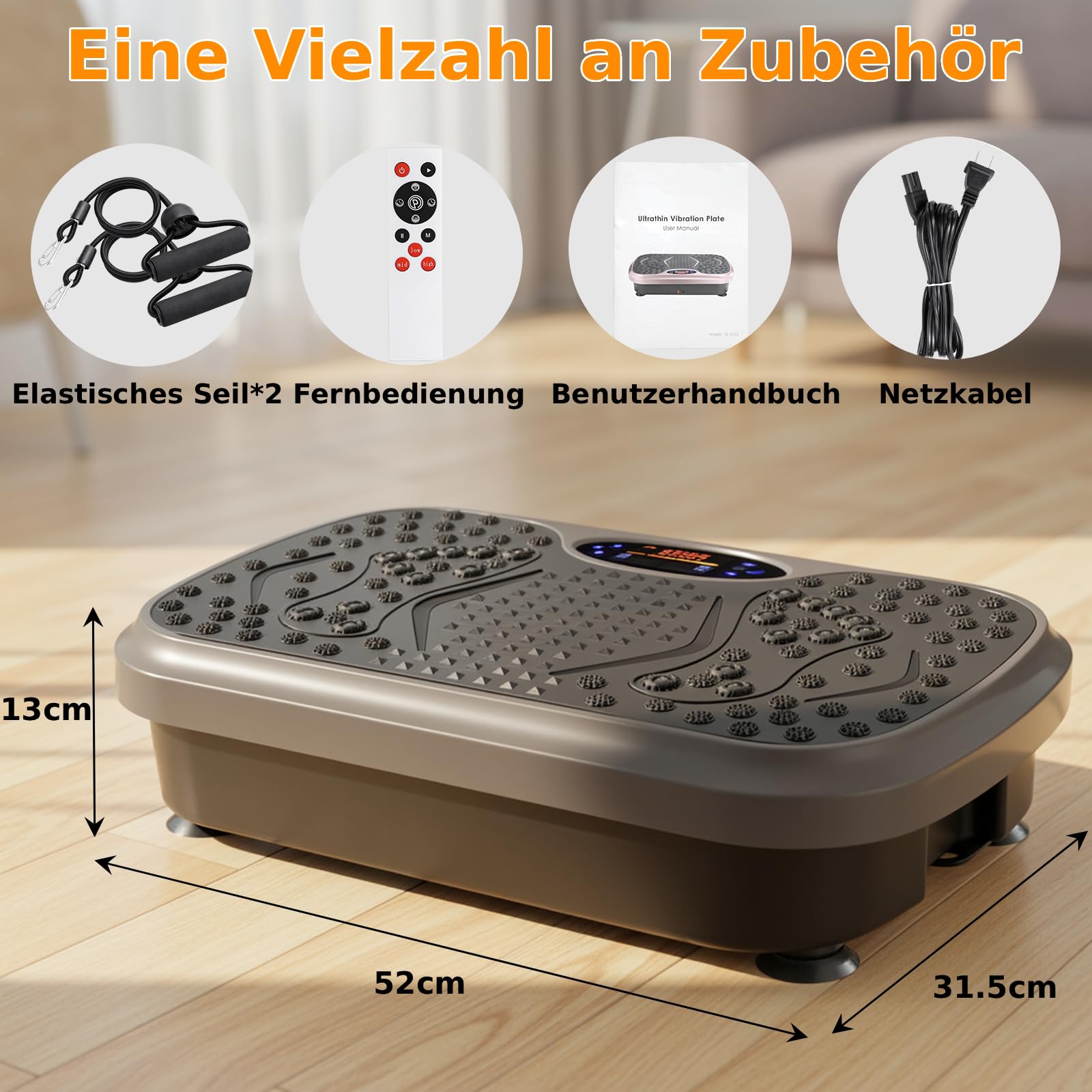 TLGREEN Piastra Vibrante, Design Compatto, 99 Livelli, 5 Programmi di Allenamento, con Bande di Resistenza, Touch Screen e Telecomando, Fitness Pedana Vibrazioni, Tavola Vibrante per Casa