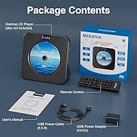 Vista 9 de MEGATEK Reproductor de CD portátil Bluetooth para el hogar, reproductor de CD de escritorio con altavoces estéreo, radio FM, USB, pantalla LED, Negro