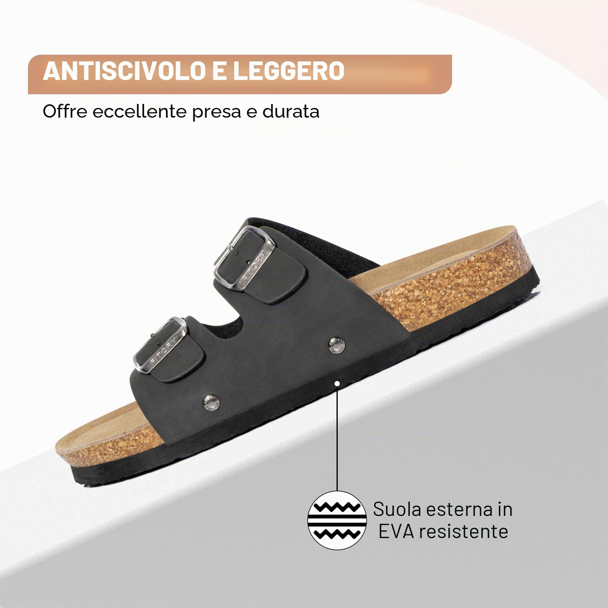 FITORY Donna Sandali Bassi con Plantare in Sughero, Punta Aperta Regolabile Slip-On per Estate Nero Taglie 38