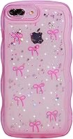 Vista 140 de Qokey para iPhone 14 Plus Funda de 6.7" con diseño de borde ondulado rizado, transparente, con purpurina, brillo, estrellas, brillante, lindo