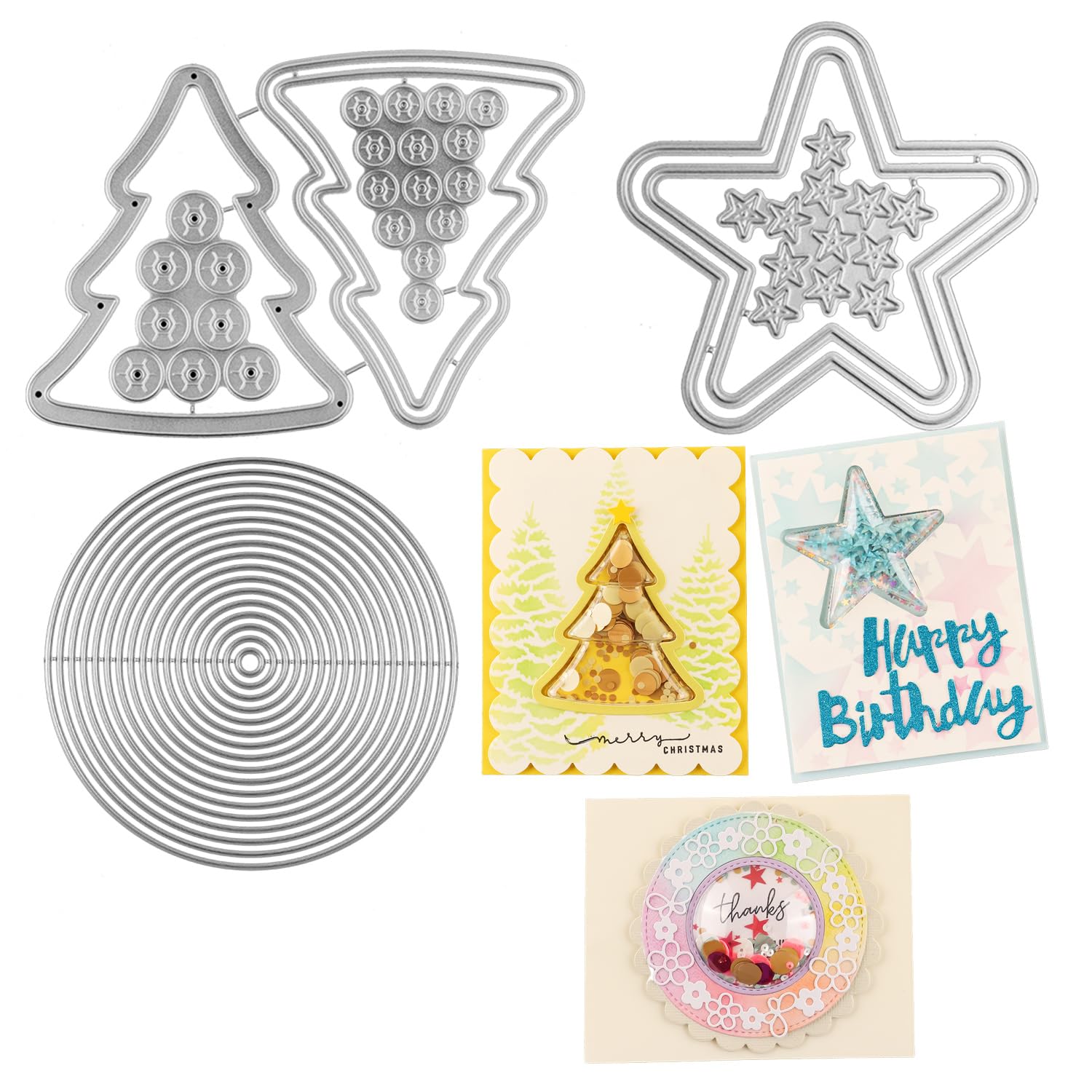 OTCRAFT 21Pcs/Set Circle, Star, Christmas Tree Dies Cutting for Paper Crafting Arts Metal Cutting Dies for DIY Scrapbooking Paper Card Stencil Die Cuts Moulds Handmade Crafts Scrapbook