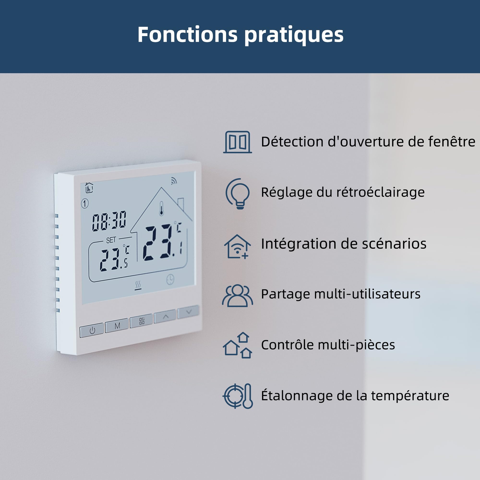Beok Tuya Thermostat Intelligents pour Chauffage au Sol Électrique avec Sonde Externe,16A Thermostat Connecté WiFi,Commande Vocale/à Distance,Thermostats d'ambiance Compatible avec Alexa,Google Home