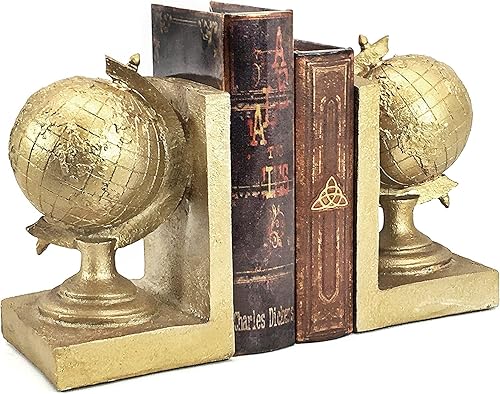 Miniatura 4 de Bellaa 25693 Sujetalibros decorativos con globos de oro, antigüedades, mapa único del viejo mundo, rústico, antideslizante, extremos para libros,