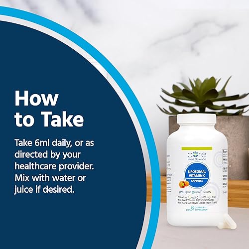 Miniatura 5 de Core Med Science Vitamina C liposomal de 1000 mg, 60 cápsulas  Suplemento de vitamina C liposomal natural sin OMG que promueve una piel sana