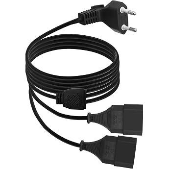 Type C Male Euro Plug to Double Type C Euro Female 90 Degree 2-in-1 Euro Power Extension Cable Euro Plug 0.75mm  Max 2.5A/250V for TV Computer Monitor